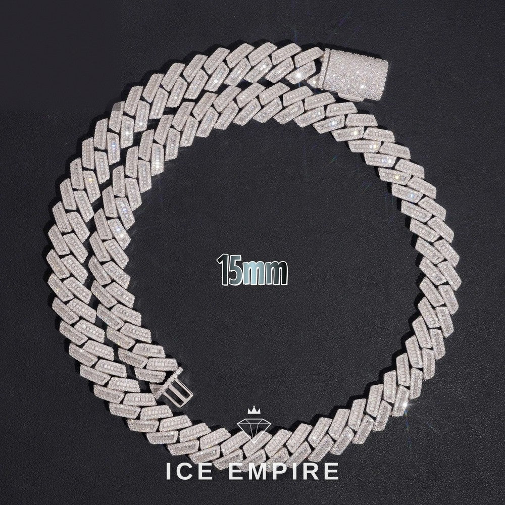 Iced Out Baguette Rose Gold Plated Moissanite Cuban Chain