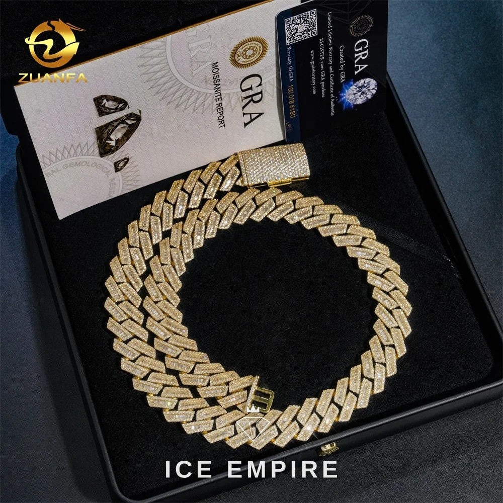 Iced Out Baguette Rose Gold Plated Moissanite Cuban Chain