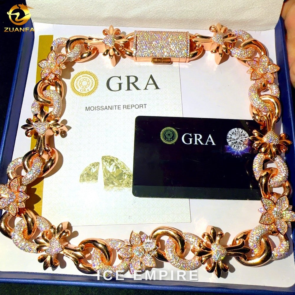 Iced Out Rose Gold Plated Moissanite Cuban Chain