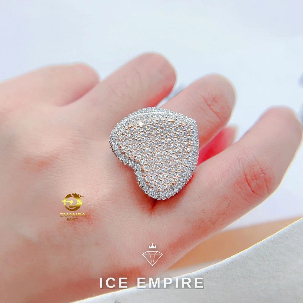 Iced Out Heart Rose Gold Plated Moissanite Ring