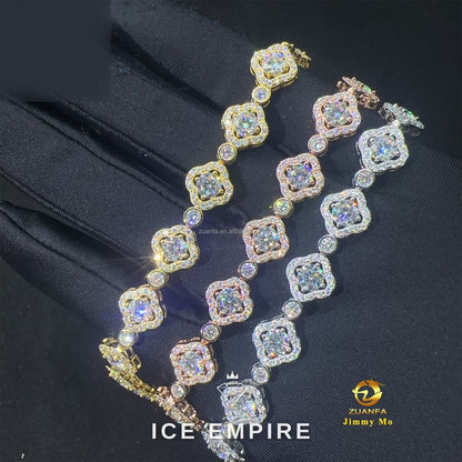 Iced Out Cluster 925 Silver Moissanite Tennis Chain