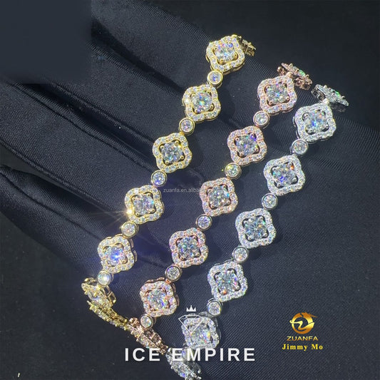 Iced Out Cluster 925 Silver Moissanite Tennis Chain