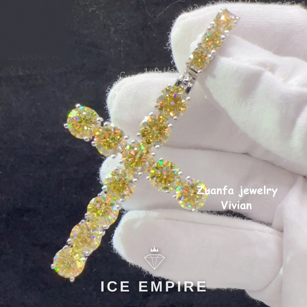 Iced Out Cross Rose Gold Plated Moissanite Pendant