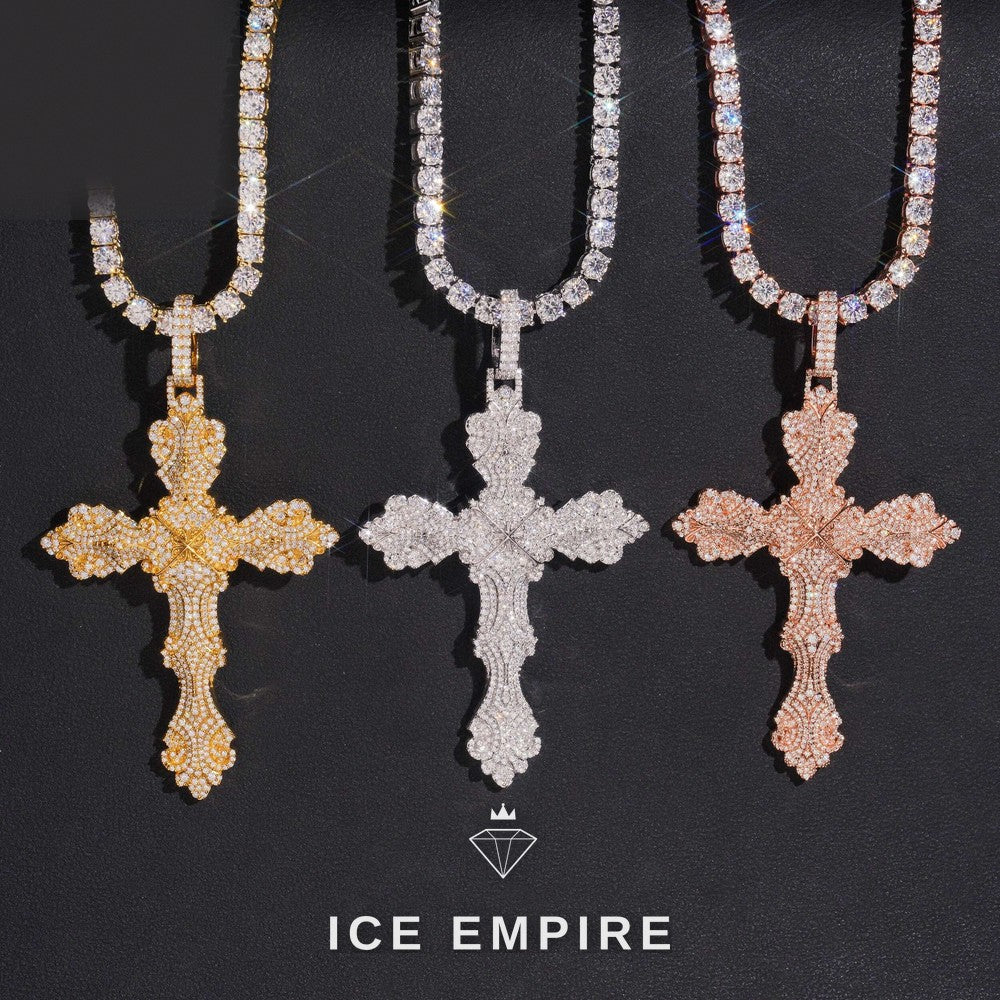 Iced Out Cross Gold Plated Moissanite Pendant