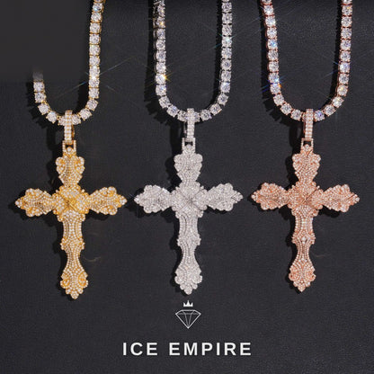 Iced Out Cross Gold Plated Moissanite Pendant