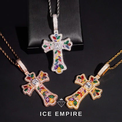 Iced Out Cross Rose Gold Plated Pendant