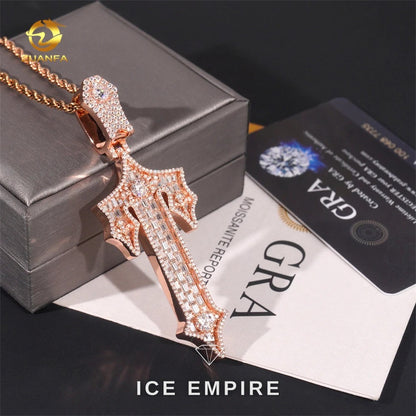 Iced Out Baguette 925 Silver Pendant