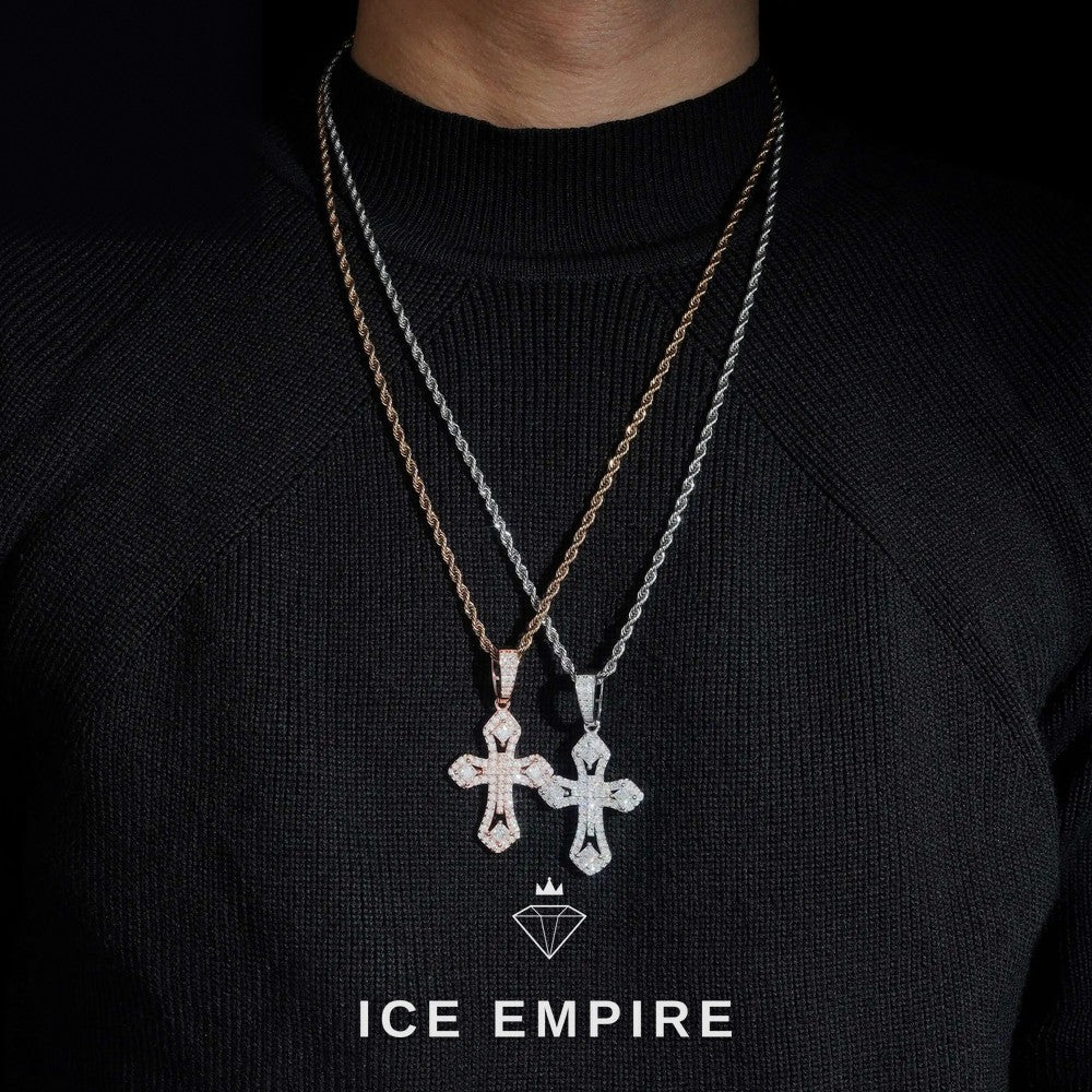 Iced Out Cross Rose Gold Plated Moissanite Pendant