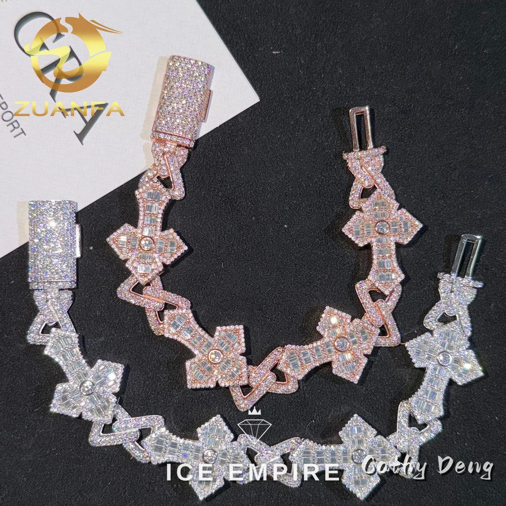 Iced Out Cross 925 Silver Moissanite Cuban Chain