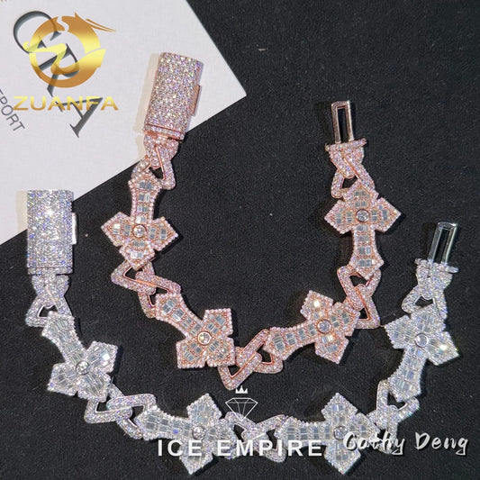 Iced Out Cross 925 Silver Moissanite Cuban Chain