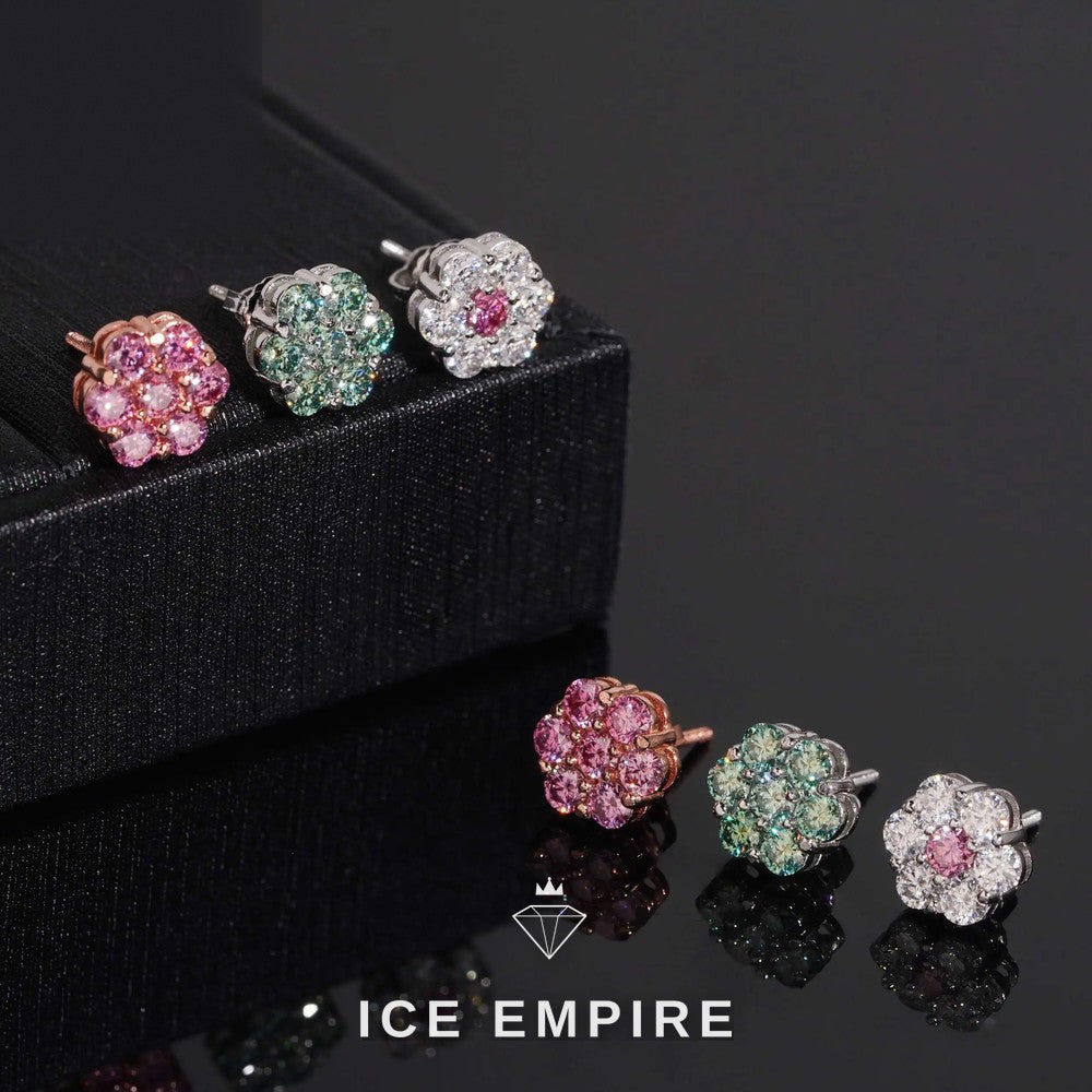 Iced Out Cluster Gold Plated Moissanite Stud Earrings