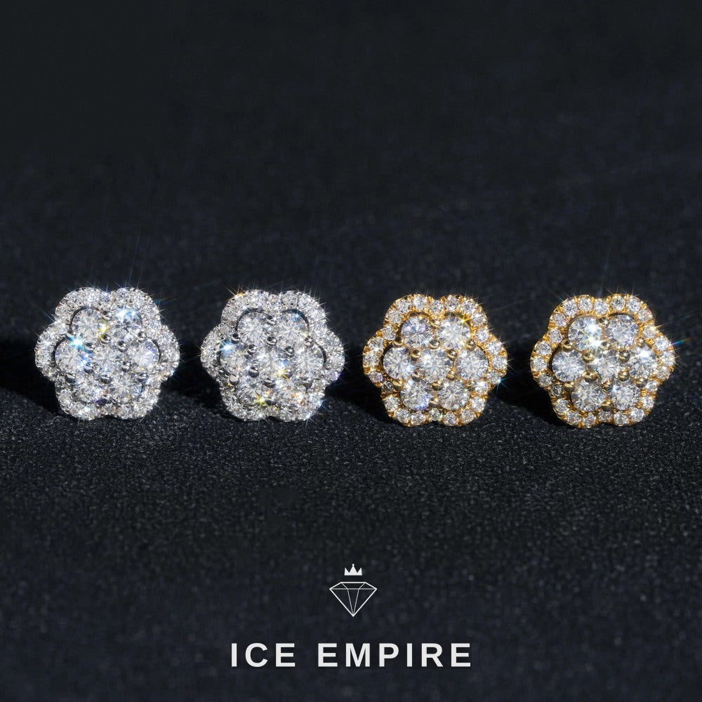 Iced Out Cluster 14K Gold Lab Grown Diamond Earrings