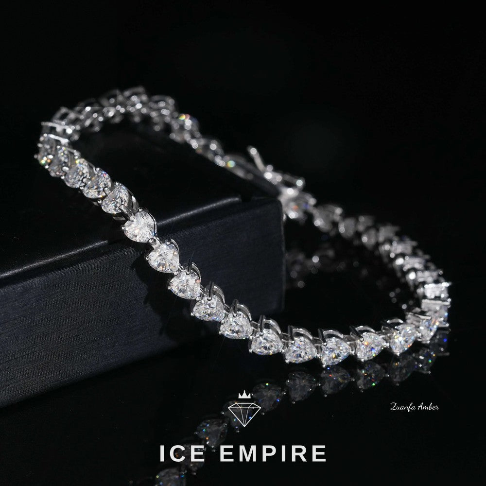 Iced Out Heart 925 Silver Moissanite Tennis Chain