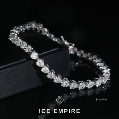 Iced Out Heart 925 Silver Moissanite Tennis Chain