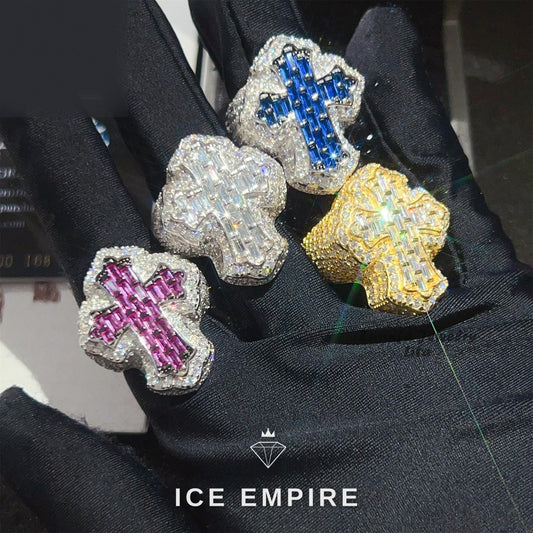 Iced Out Cross 925 Silver Moissanite Ring