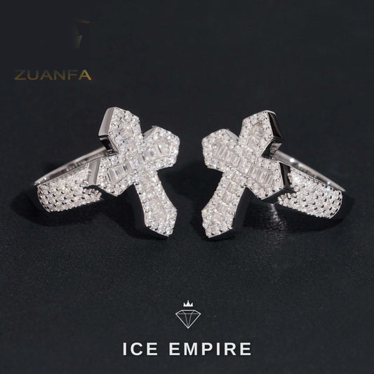 Iced Out Cross Gold Plated Moissanite Ring