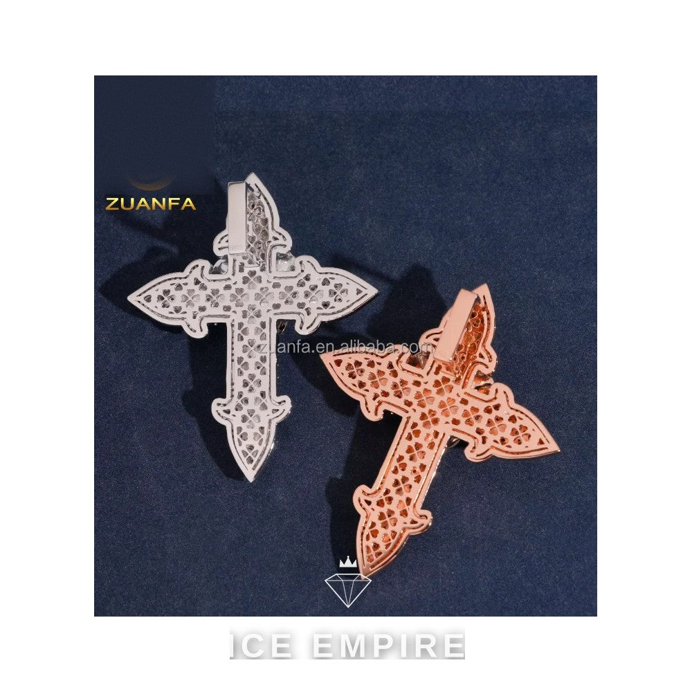 Iced Out Cross Rose Gold Moissanite Pendant