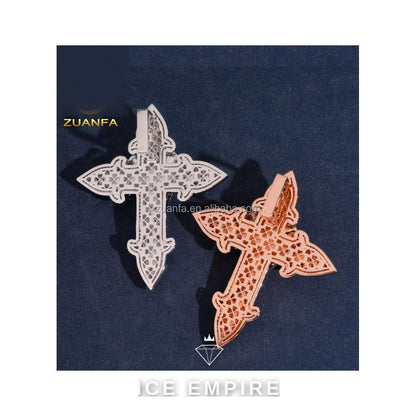 Iced Out Cross Rose Gold Moissanite Pendant