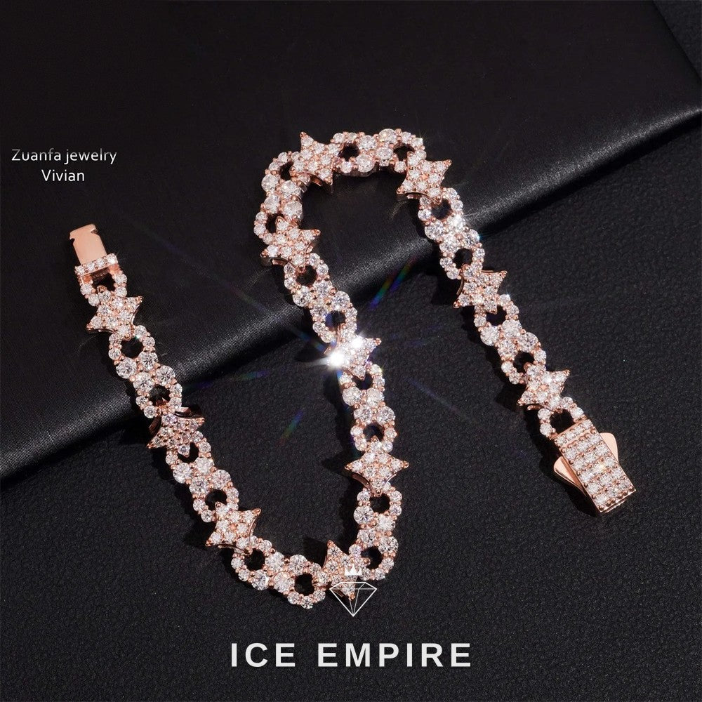 Iced Out Cluster Rose Gold Plated Moissanite Tennis Chain