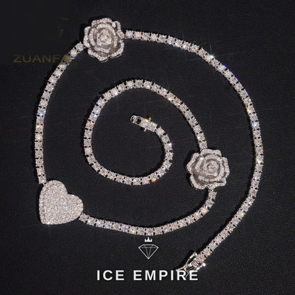 Iced Out Heart Rose Gold Plated Moissanite Cuban Chain