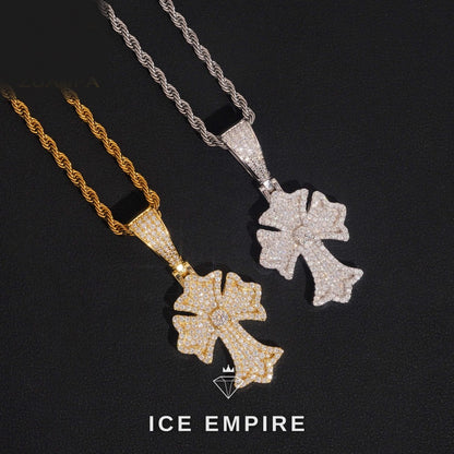 Iced Out Cross Rose Gold Plated Moissanite Pendant