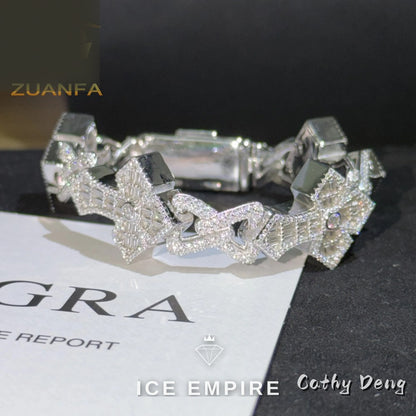 Iced Out Cross 925 Silver Moissanite Cuban Chain
