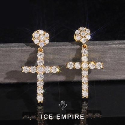 Iced Out Cross Gold Plated Moissanite Stud Earrings