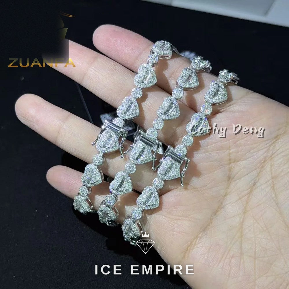 Iced Out Heart 925 Silver Moissanite Cuban Chain