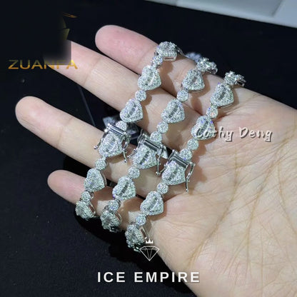 Iced Out Heart 925 Silver Moissanite Cuban Chain