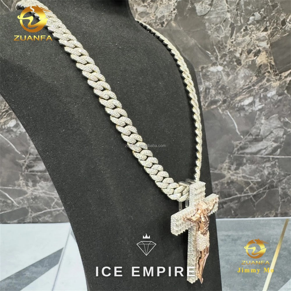 Iced Out Cross Rose Gold Moissanite Pendant
