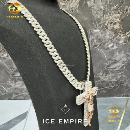 Iced Out Cross Rose Gold Moissanite Pendant
