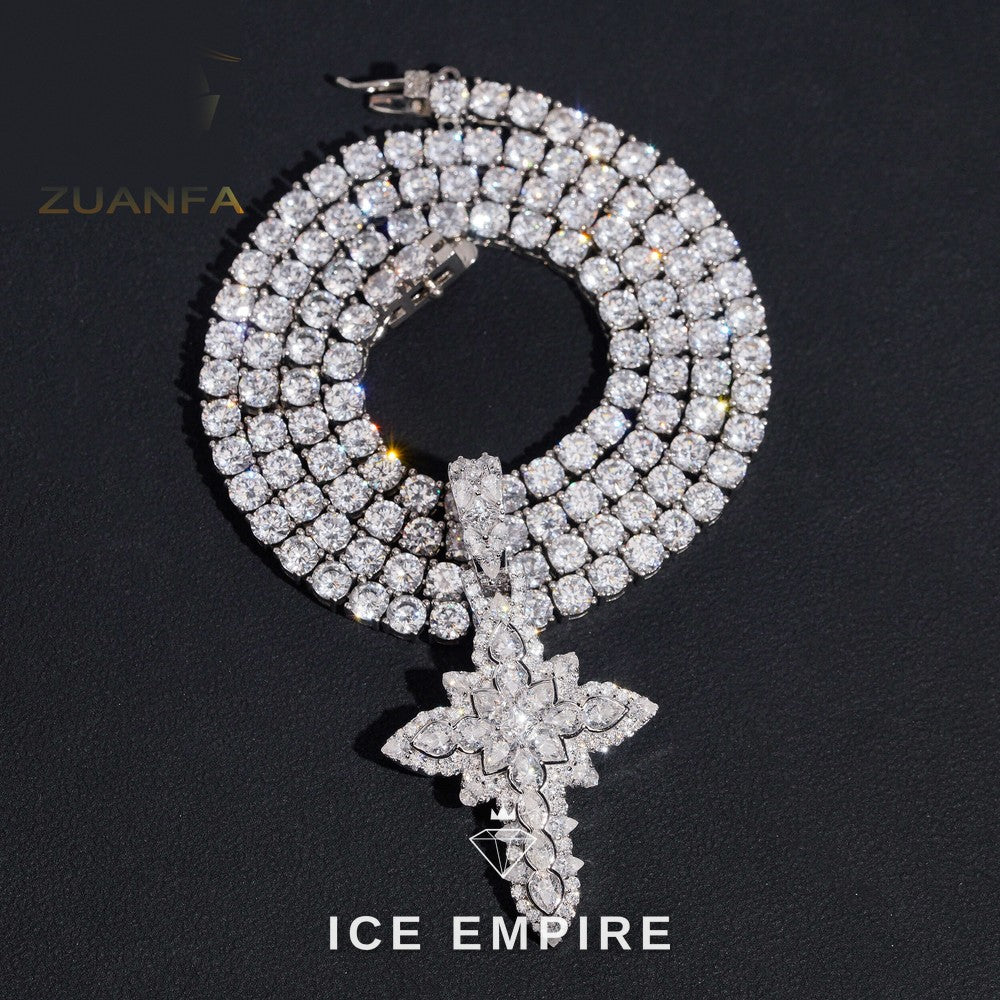 Iced Out Cross Rose Gold Plated Moissanite Tennis Chain