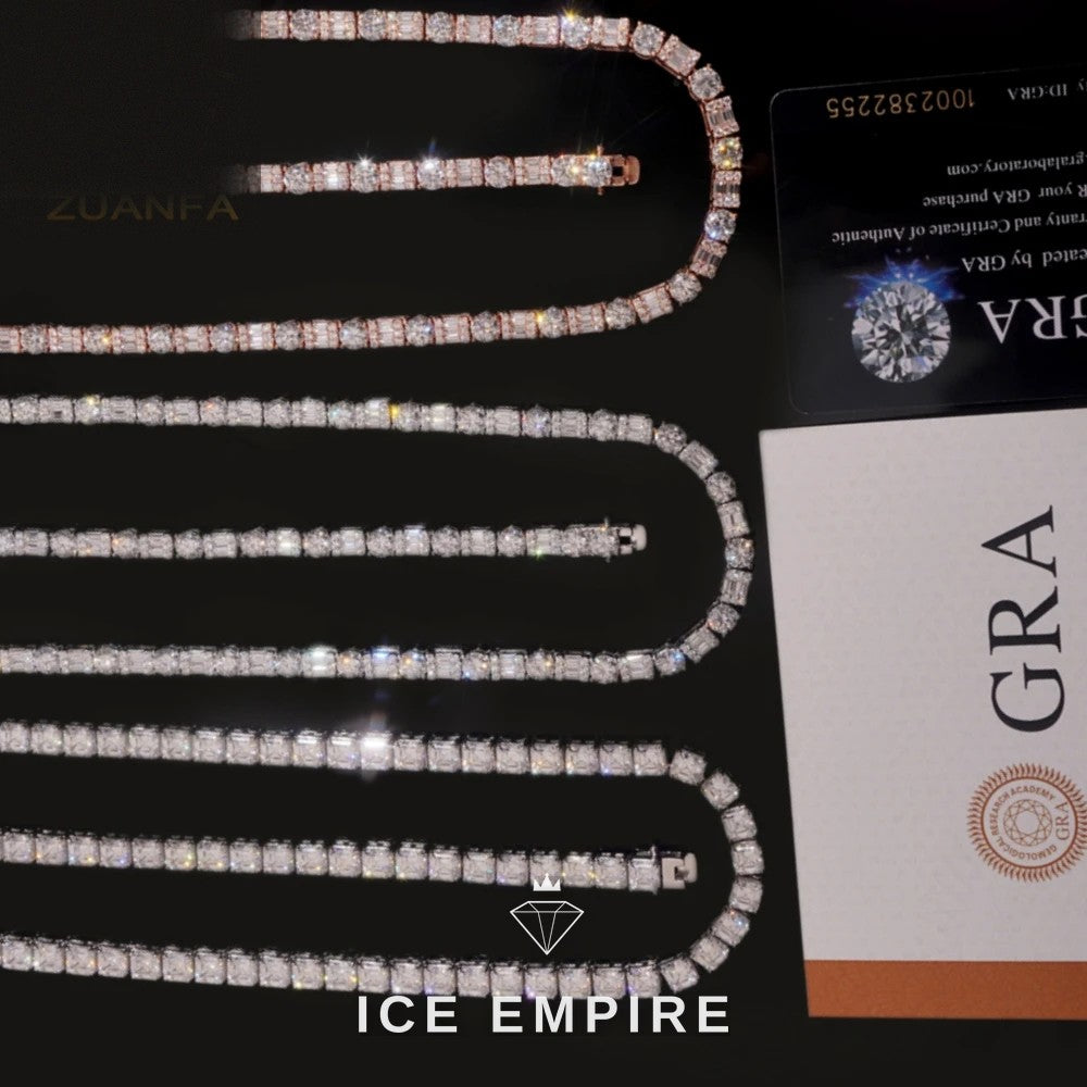 Iced Out Baguette Rose Gold Plated Moissanite Cuban Chain