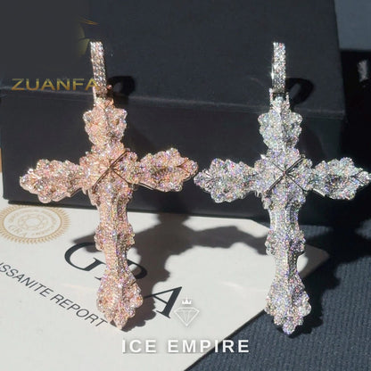 Iced Out Cross Rose Gold Plated Moissanite Pendant