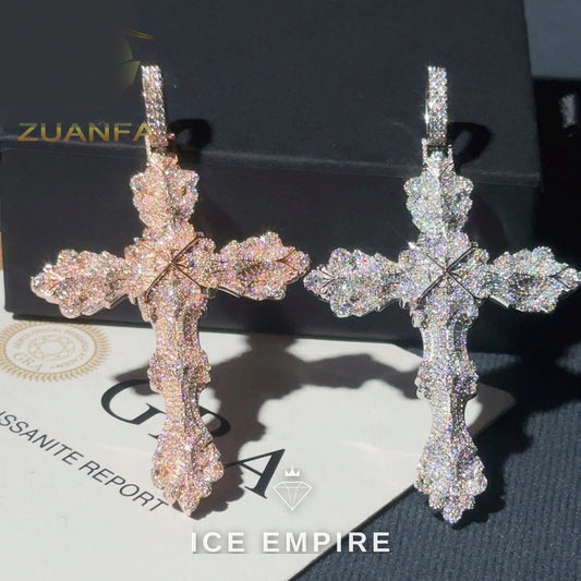Iced Out Cross Rose Gold Plated Moissanite Pendant