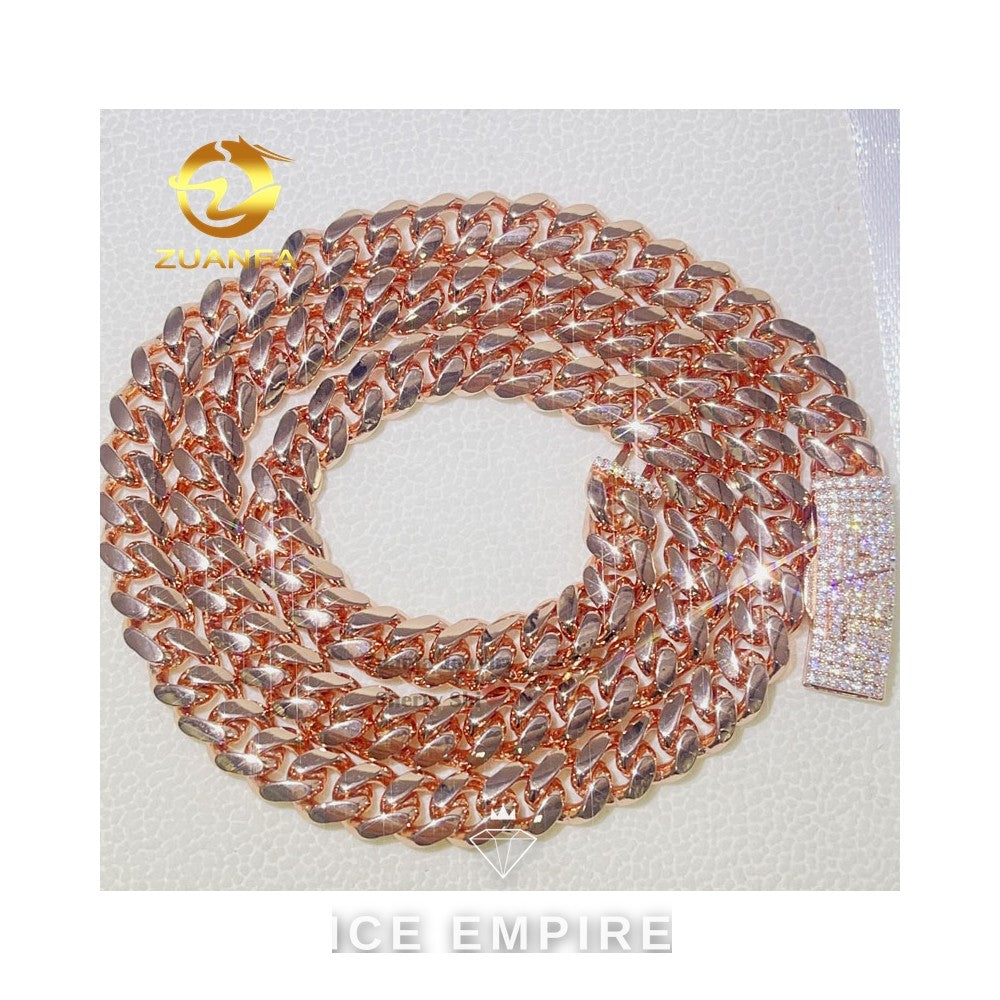 Iced Out Rose Gold Moissanite Cuban Chain