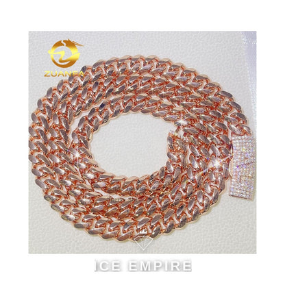 Iced Out Rose Gold Moissanite Cuban Chain
