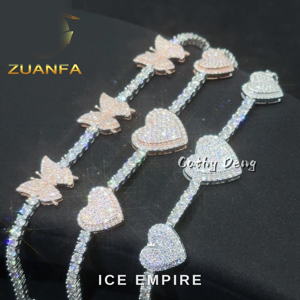 Iced Out Heart Rose Gold Plated Moissanite Cuban Chain