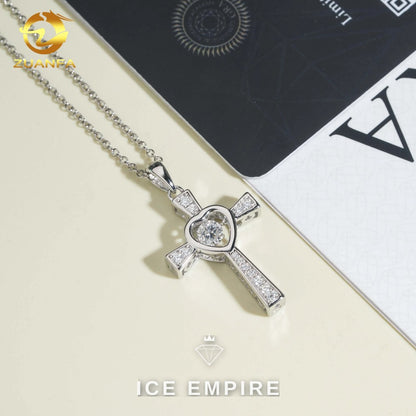 Iced Out Cross Rose Gold Plated Moissanite Cuban Chain
