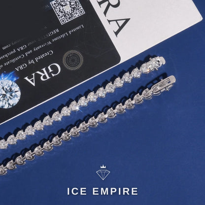 Iced Out Heart 925 Silver Moissanite Tennis Bracelet