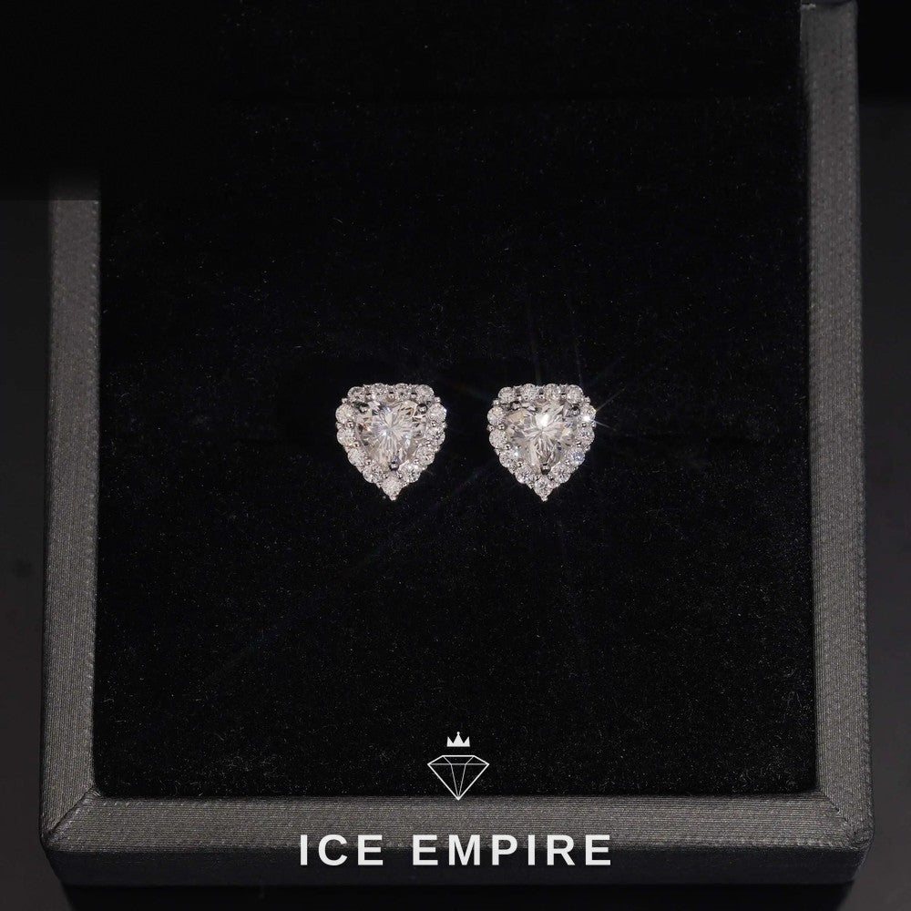 Iced Out Heart 925 Silver Moissanite Stud Earrings