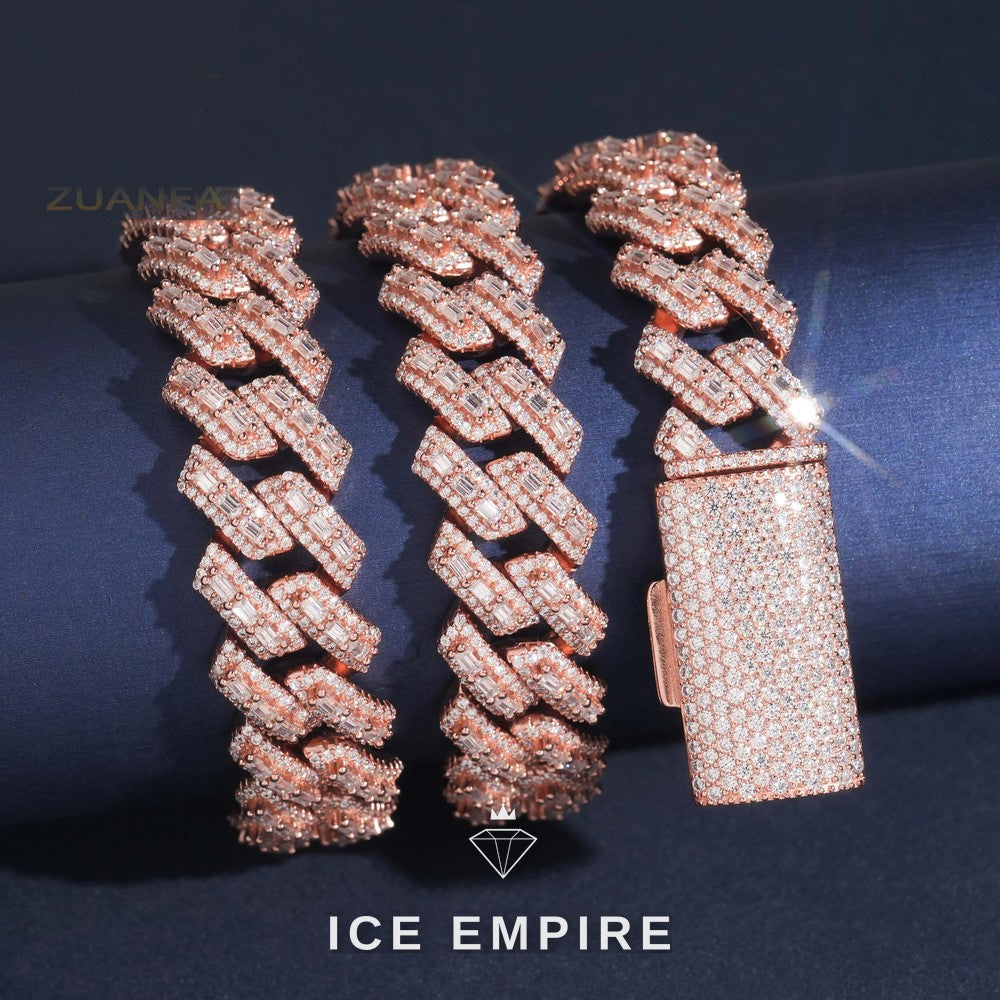 Iced Out Baguette Rose Gold Plated Moissanite Cuban Chain