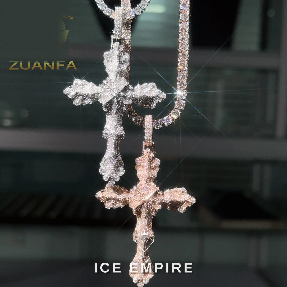 Iced Out Cross Rose Gold Plated Moissanite Pendant