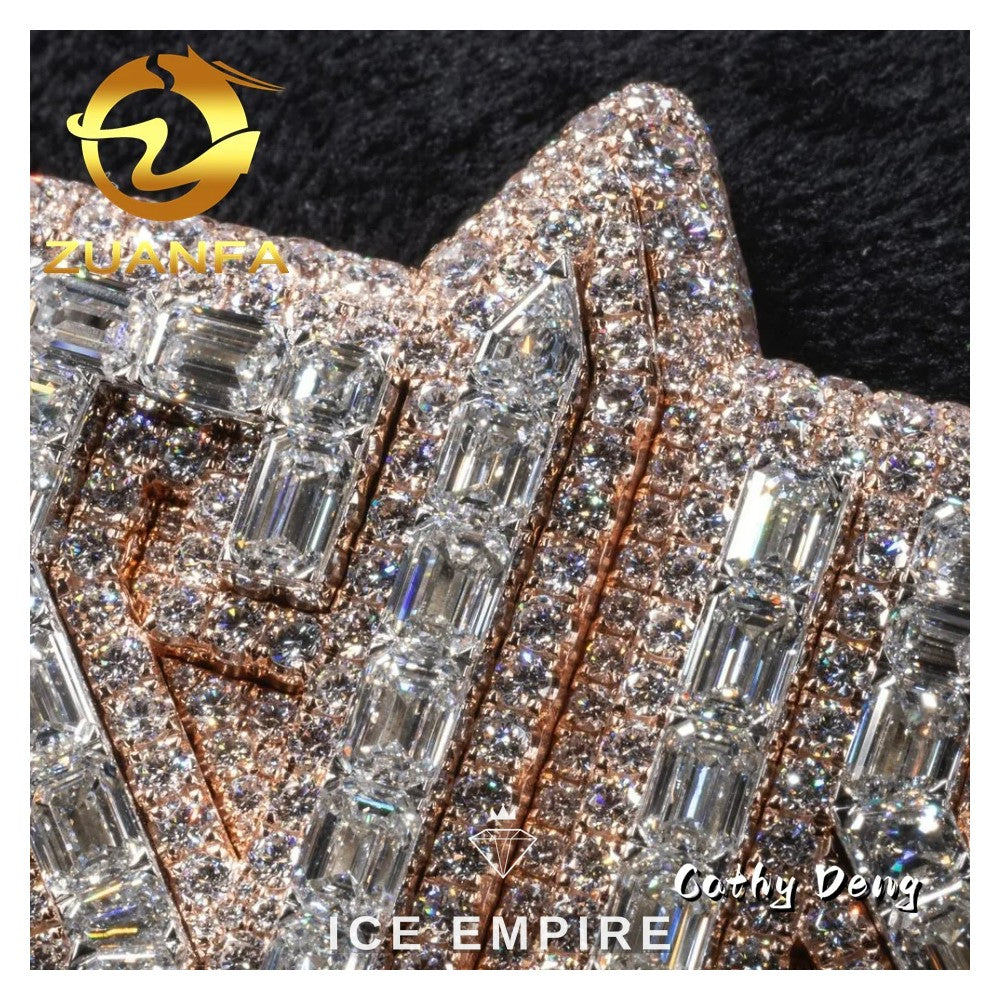 Iced Out Baguette Rose Gold Plated Moissanite Cuban Chain