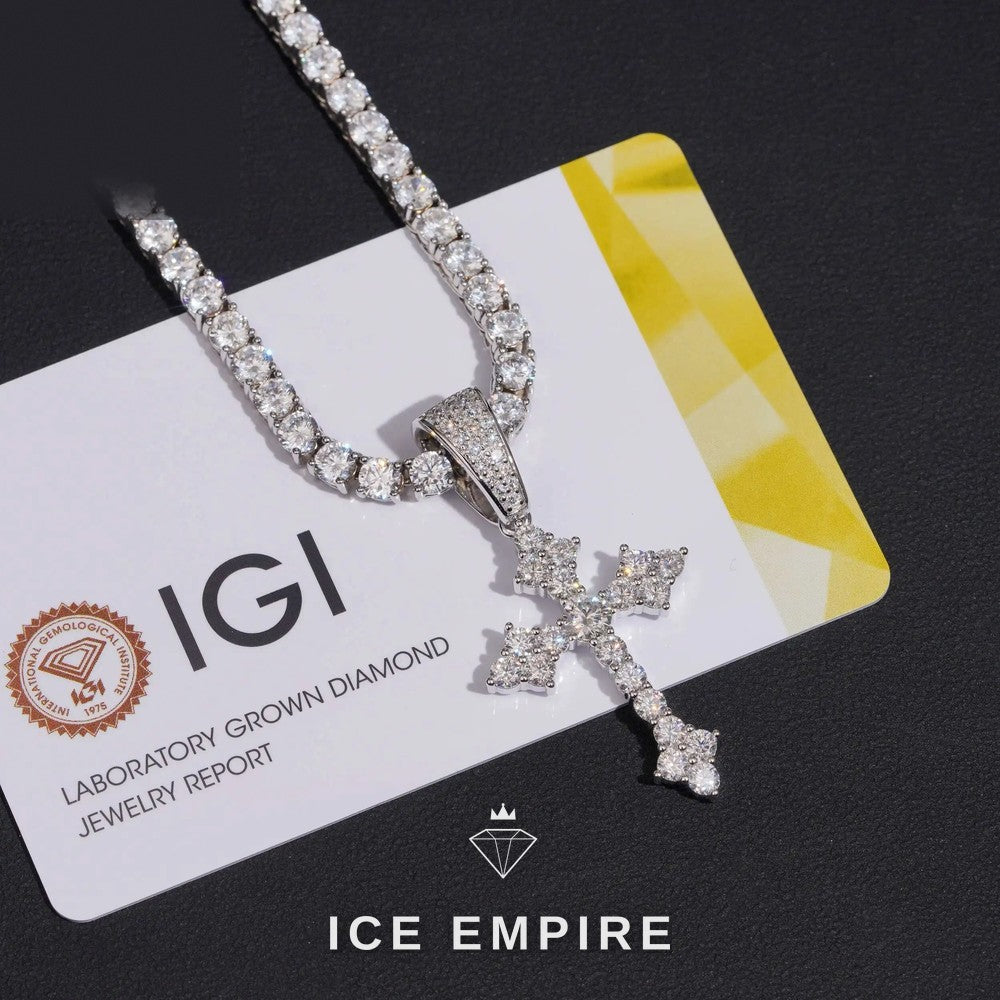 Iced Out Cross Gold Plated Lab Grown Diamond Pendant