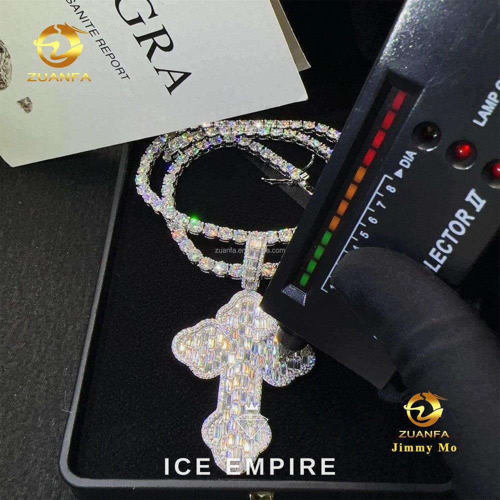 Iced Out Baguette 925 Silver Moissanite Pendant