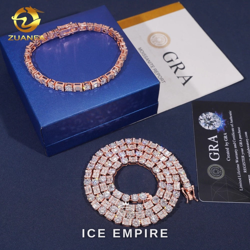 Iced Out Baguette Rose Gold Plated Moissanite Cuban Chain