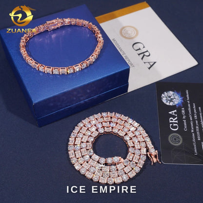 Iced Out Baguette Rose Gold Plated Moissanite Cuban Chain