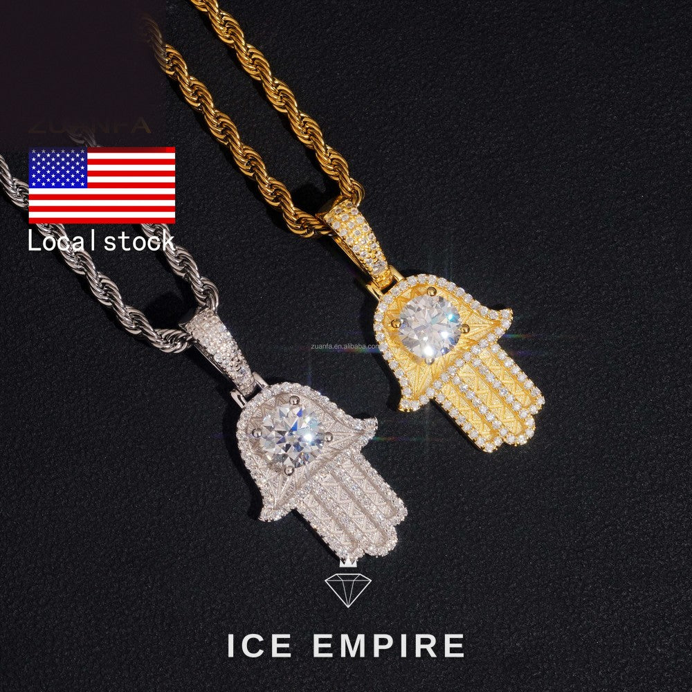 Iced Out 14K Gold Moissanite Pendant