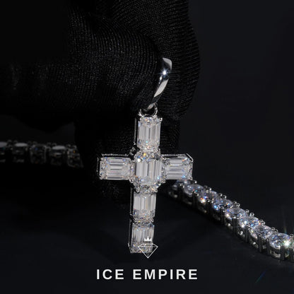 Iced Out Cross 925 Silver Pendant
